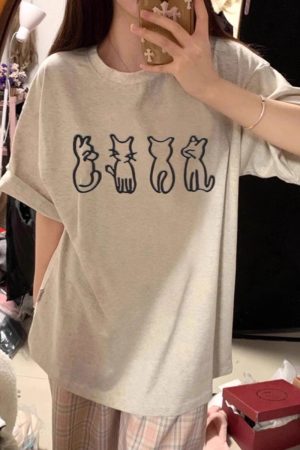 Plus Size Cartoon Fun Vintage Pure Cotton Short Sleeve T-Shirt for Couples - Unisex Loose Fit, Y2K Style, INS Trend