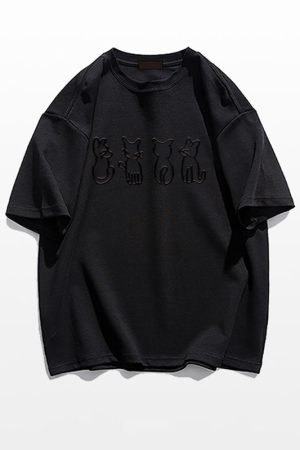 Plus Size Cartoon Fun Vintage Pure Cotton Short Sleeve T-Shirt for Couples - Unisex Loose Fit, Y2K Style, INS Trend