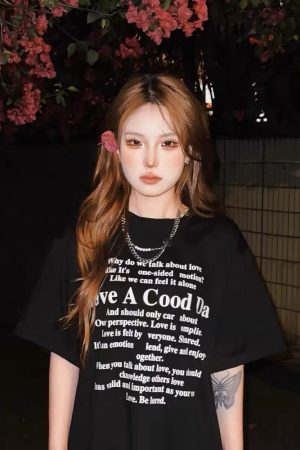 Plus Size Casual Black Cotton Short Sleeve T-Shirt for Women - Spicy Girl American Style Mid-Length Top, Lazy Hong Kong Vibe