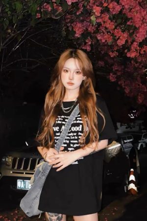 Plus Size Casual Black Cotton Short Sleeve T-Shirt for Women - Spicy Girl American Style Mid-Length Top, Lazy Hong Kong Vibe