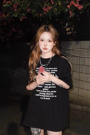 Plus Size Casual Black Cotton Short Sleeve T-Shirt for Women - Spicy Girl American Style Mid-Length Top, Lazy Hong Kong Vibe