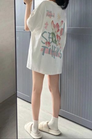 Plus Size Cotton Short Sleeve T-Shirt for Women, Unisex Retro Loose Fit Top, Hong Kong Style Chic, Casual Couple Outfit