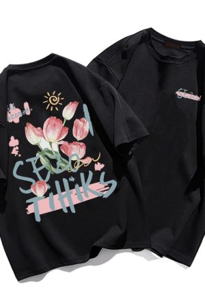 Plus Size Cotton Short Sleeve T-Shirt for Women, Unisex Retro Loose Fit Top, Hong Kong Style Chic, Casual Couple Outfit