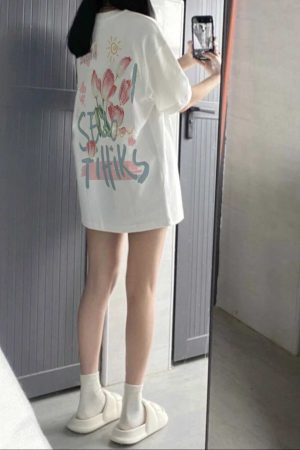 Plus Size Cotton Short Sleeve T-Shirt for Women, Unisex Retro Loose Fit Top, Hong Kong Style Chic, Casual Couple Outfit