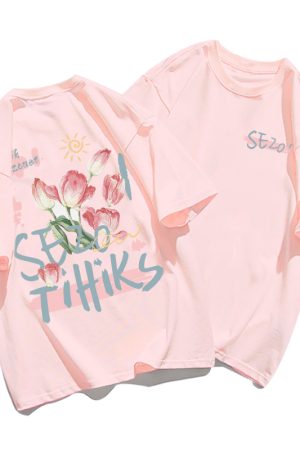 Plus Size Cotton Short Sleeve T-Shirt for Women, Unisex Retro Loose Fit Top, Hong Kong Style Chic, Casual Couple Outfit