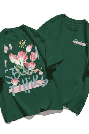 Plus Size Cotton Short Sleeve T-Shirt for Women, Unisex Retro Loose Fit Top, Hong Kong Style Chic, Casual Couple Outfit