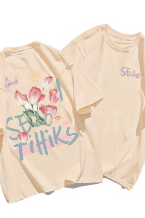 Plus Size Cotton Short Sleeve T-Shirt for Women, Unisex Retro Loose Fit Top, Hong Kong Style Chic, Casual Couple Outfit