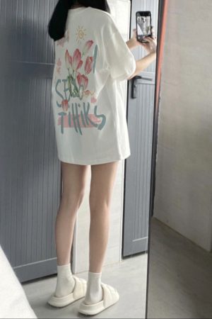 Plus Size Cotton Short Sleeve T-Shirt for Women, Unisex Retro Loose Fit Top, Hong Kong Style Chic, Casual Couple Outfit