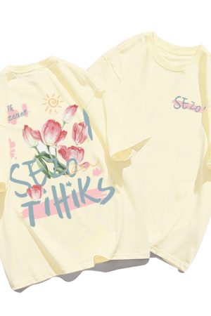 Plus Size Cotton Short Sleeve T-Shirt for Women, Unisex Retro Loose Fit Top, Hong Kong Style Chic, Casual Couple Outfit