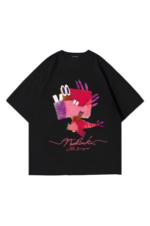 Plus Size Fun Cartoon Men's Trendy T-Shirt - Short Sleeve Summer Fashion for Big Size Men, 5-Point Sleeve Style