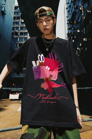 Plus Size Fun Cartoon Men's Trendy T-Shirt - Short Sleeve Summer Fashion for Big Size Men, 5-Point Sleeve Style