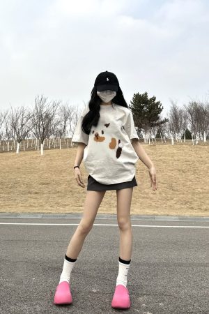 Plus Size Gray Floral Short Sleeve T-Shirt for Women - American Style Loose Fit Cotton Top for Summer Fashion