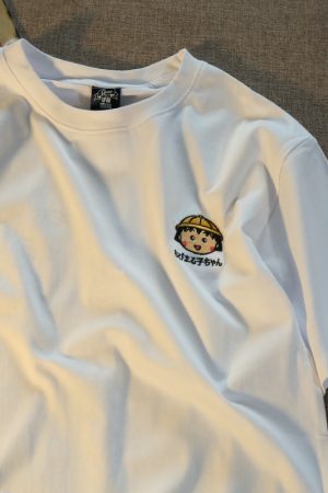 Plus Size Japanese Cartoon Chibi Maruko-chan Graphic T-Shirt for Couples - Soft Cotton Short Sleeve Tee