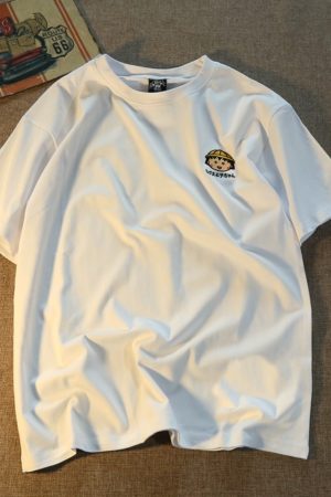 Plus Size Japanese Cartoon Chibi Maruko-chan Graphic T-Shirt for Couples - Soft Cotton Short Sleeve Tee