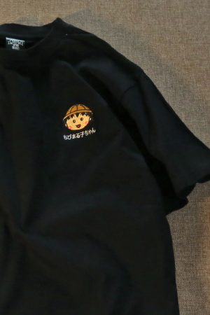 Plus Size Japanese Cartoon Chibi Maruko-chan Graphic T-Shirt for Couples - Soft Cotton Short Sleeve Tee