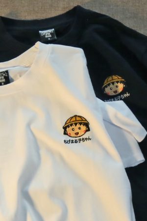 Plus Size Japanese Cartoon Chibi Maruko-chan Graphic T-Shirt for Couples - Soft Cotton Short Sleeve Tee