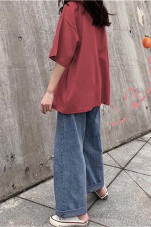 Plus Size Korean Style Loose Short Sleeve T-Shirt for Women, Harajuku Fashion, Cotton Half Sleeve Top, Trendy Y2K Ins Style