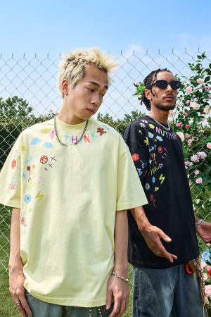 Plus Size Loose Cartoon Short Sleeve T-Shirt for Women and Men, Hip Hop Graffiti Style, Trendy 2025 Model, Casual Streetwear Fashion