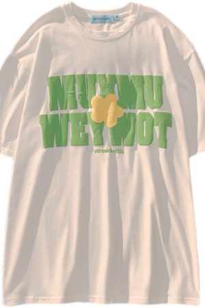 Plus Size Oversized Cotton T-Shirt for Women with Floral and Letter Print, Round Neck, Loose Short Sleeves, Casual Couple Style