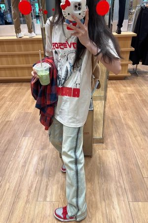 Plus Size Retro American Cotton Short Sleeve T-Shirt for Men and Women, Trendy Loose Fit Summer Couples Top