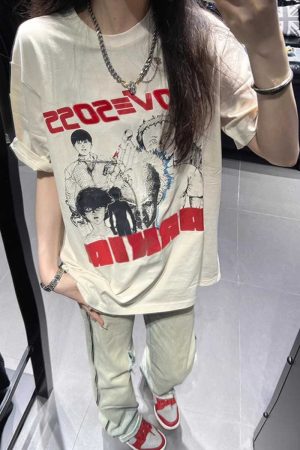 Plus Size Retro American Cotton Short Sleeve T-Shirt for Men and Women, Trendy Loose Fit Summer Couples Top