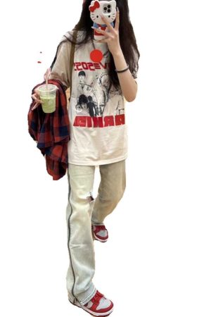 Plus Size Retro American Cotton Short Sleeve T-Shirt for Men and Women, Trendy Loose Fit Summer Couples Top