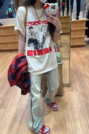 Plus Size Retro American Cotton Short Sleeve T-Shirt for Men and Women, Trendy Loose Fit Summer Couples Top