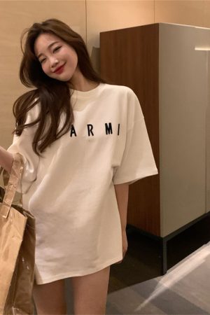 Plus Size Trendy White Cotton Short Sleeve T-Shirt for Women, Korean Style Loose Fit Mid-Length Top for Students