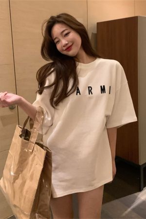 Plus Size Trendy White Cotton Short Sleeve T-Shirt for Women, Korean Style Loose Fit Mid-Length Top for Students