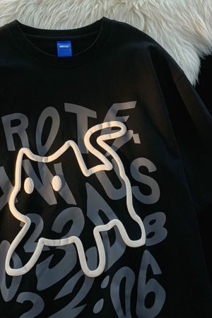 Plus-Size Unisex Cotton Short-Sleeve T-Shirt with Letter Print - Trendy Loose-Fitting Couple's Top for Casual Y2K Style