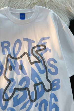 Plus-Size Unisex Cotton Short-Sleeve T-Shirt with Letter Print - Trendy Loose-Fitting Couple's Top for Casual Y2K Style