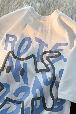 Plus-Size Unisex Cotton Short-Sleeve T-Shirt with Letter Print - Trendy Loose-Fitting Couple's Top for Casual Y2K Style