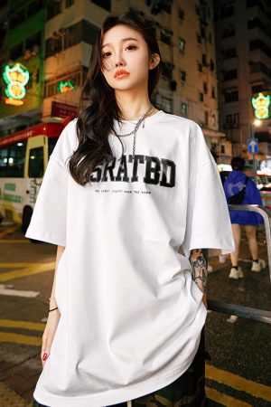 Plus Size Vintage Letter Short Sleeve T-Shirt - Trendy Heavyweight Unisex for Summer 2025 - Cool Feel American Style