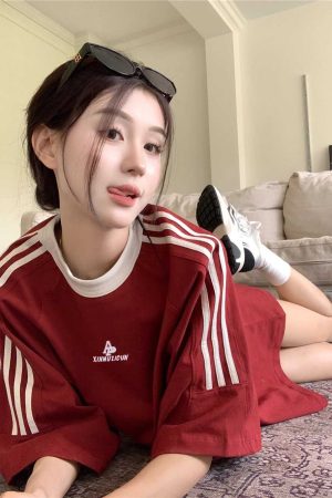 Plus Size Women's American Retro Color-Blocked Striped Casual Cotton Short Sleeve T-Shirt - Loose Fit Mid-Length Top