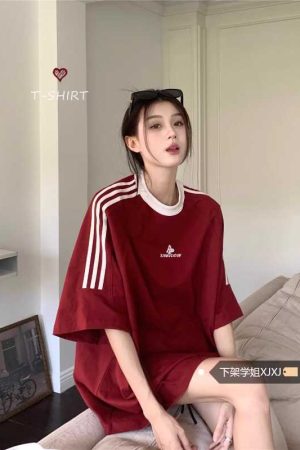 Plus Size Women's American Retro Color-Blocked Striped Casual Cotton Short Sleeve T-Shirt - Loose Fit Mid-Length Top