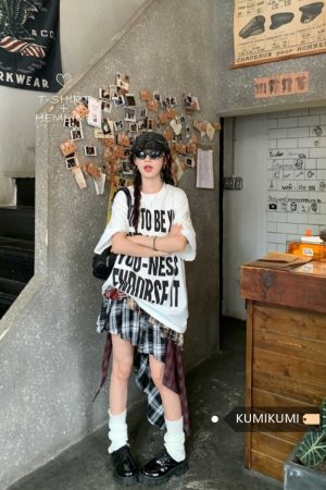 Plus Size Women's American Retro Letter Print Short Sleeve T-Shirt - Loose Fit Cotton Streetwear Top