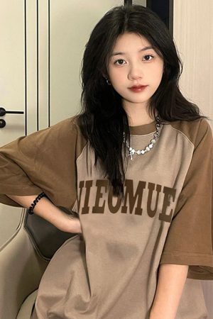 Plus Size Women's American Vintage Pure Cotton Raglan Short-Sleeve T-Shirt - Chic Loose Design, Niche Hong Kong Style