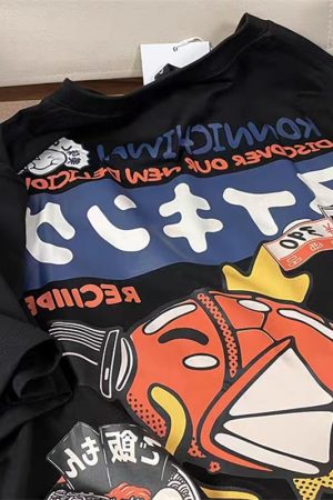 Plus Size Women's Japanese Retro Loose Short Sleeve T-Shirt - Y2K Style Fashion Top Clearance