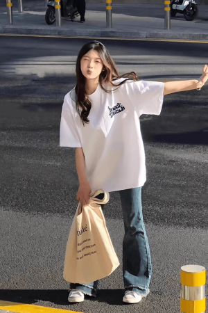 Plus Size Women's Vintage White Pure Cotton Short Sleeve T-Shirt - Loose High Street Minimalist Style Top