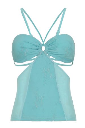 Pure Desire Blue Floral Mesh Lace Spliced Bodycon Skirt - Summer Vacation Style, Three-Dimensional Design, Trendy Y2K Fashion