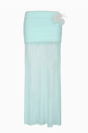 Pure Desire Blue Floral Mesh Lace Spliced Bodycon Skirt - Summer Vacation Style, Three-Dimensional Design, Trendy Y2K Fashion