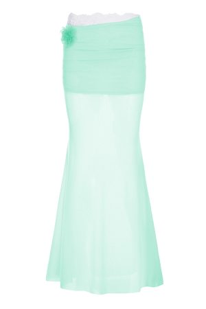 Pure Desire Blue Floral Mesh Lace Spliced Bodycon Skirt - Summer Vacation Style, Three-Dimensional Design, Trendy Y2K Fashion