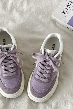 Purple Canvas Sneakers for Women, 2025 Spring Summer Thick-Soled Casual Shoes, Breathable White Student Sneakers
