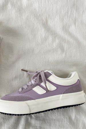 Purple Canvas Sneakers for Women, 2025 Spring Summer Thick-Soled Casual Shoes, Breathable White Student Sneakers