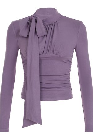 Purple Charm Printed Irregular Hem Mermaid Long Skirt with Elegant Neck Tie Top Set - Y2K Inspired Fashion Outfit