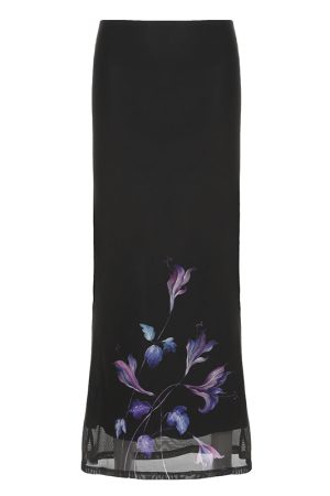 Purple Charm Printed Irregular Hem Mermaid Long Skirt with Elegant Neck Tie Top Set - Y2K Inspired Fashion Outfit