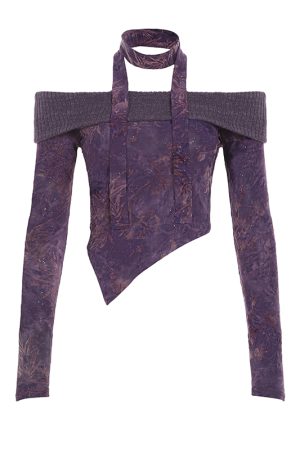 Purple Charm Printed Irregular Hem Mermaid Long Skirt with Elegant Neck Tie Top Set - Y2K Inspired Fashion Outfit