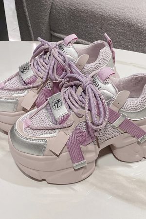 Purple Dad Shoes for Women - Thick-Soled Height-Increasing 8CM Casual Sports Sneakers for Spring and Autumn 2024