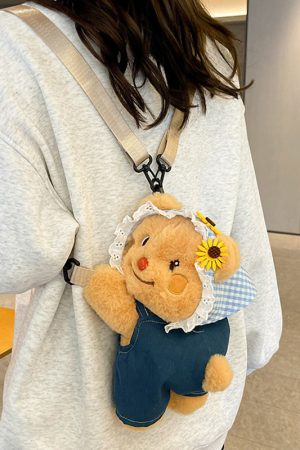 Quirky Cartoon Doll PAPA Bear Crossbody Bag for Women - Cute 2025 Style Phone Bag & Children's Backpack