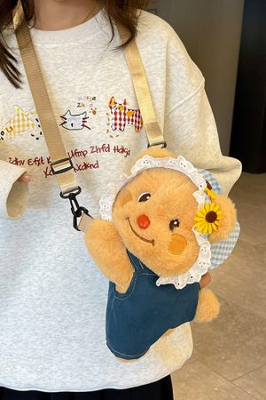 Quirky Cartoon Doll PAPA Bear Crossbody Bag for Women - Cute 2025 Style Phone Bag & Children's Backpack